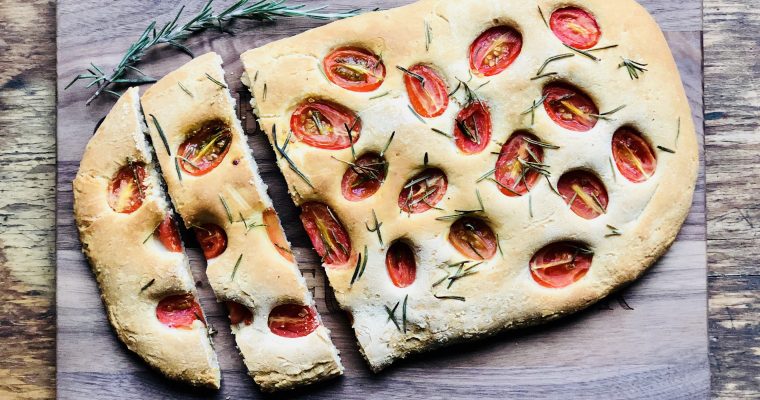 Focaccia with tomatoes and rosemary