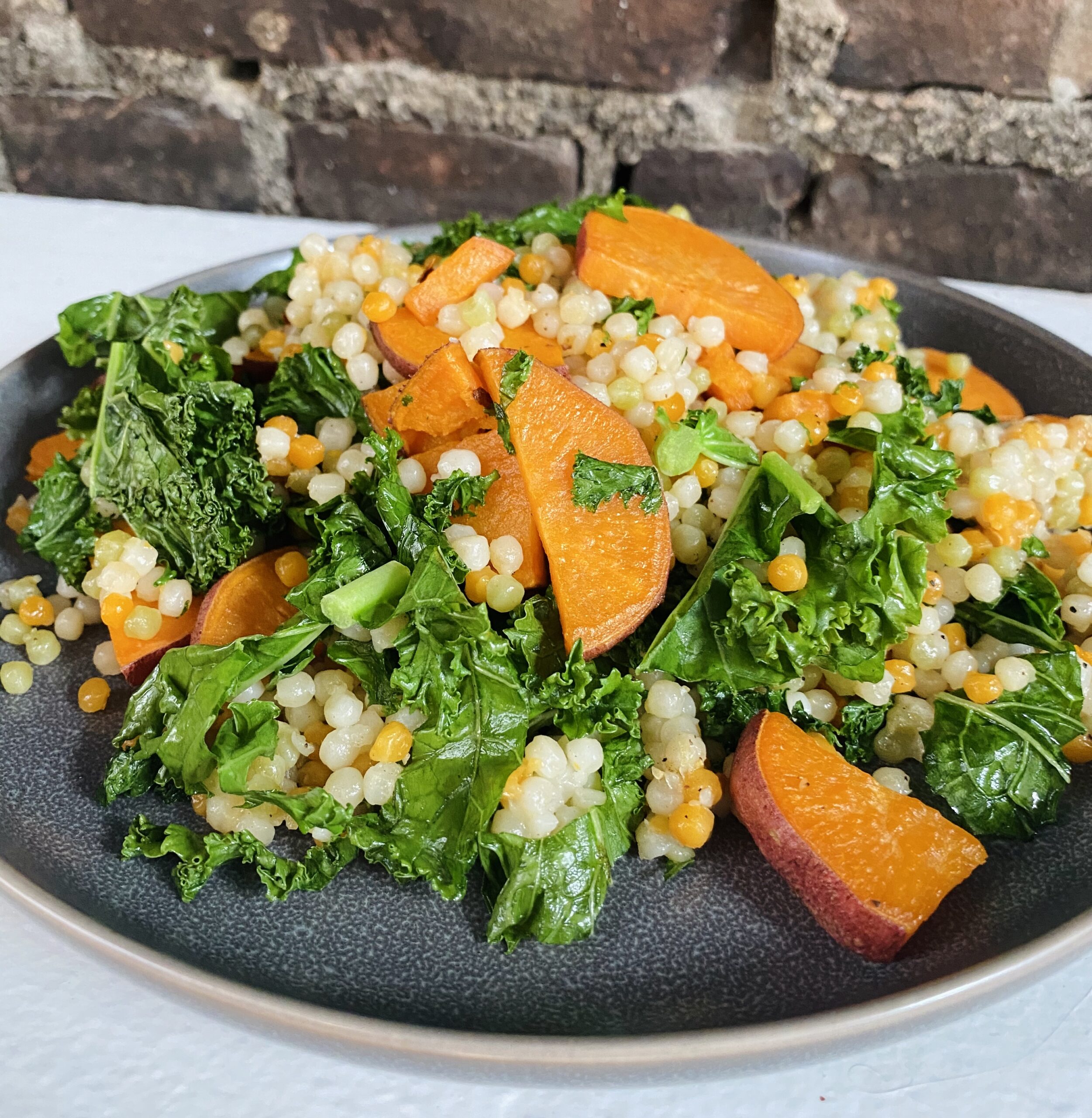 Sweet Potato Pearl Couscous Skillet with Kale